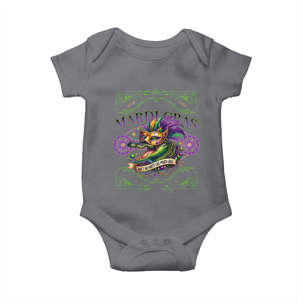 Mardi Gras Crocodile Baby Onesie Mardigator Alligator Costume Carnival Ain't No Party Like Mardi Gras TS10 Charcoal Print Your Wear