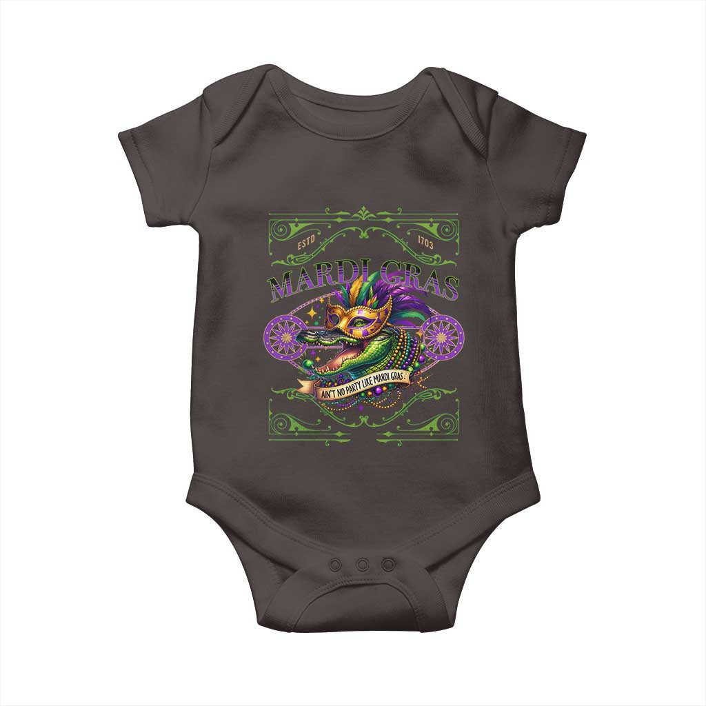 Mardi Gras Crocodile Baby Onesie Mardigator Alligator Costume Carnival Ain't No Party Like Mardi Gras TS10 Dark Chocolate Print Your Wear