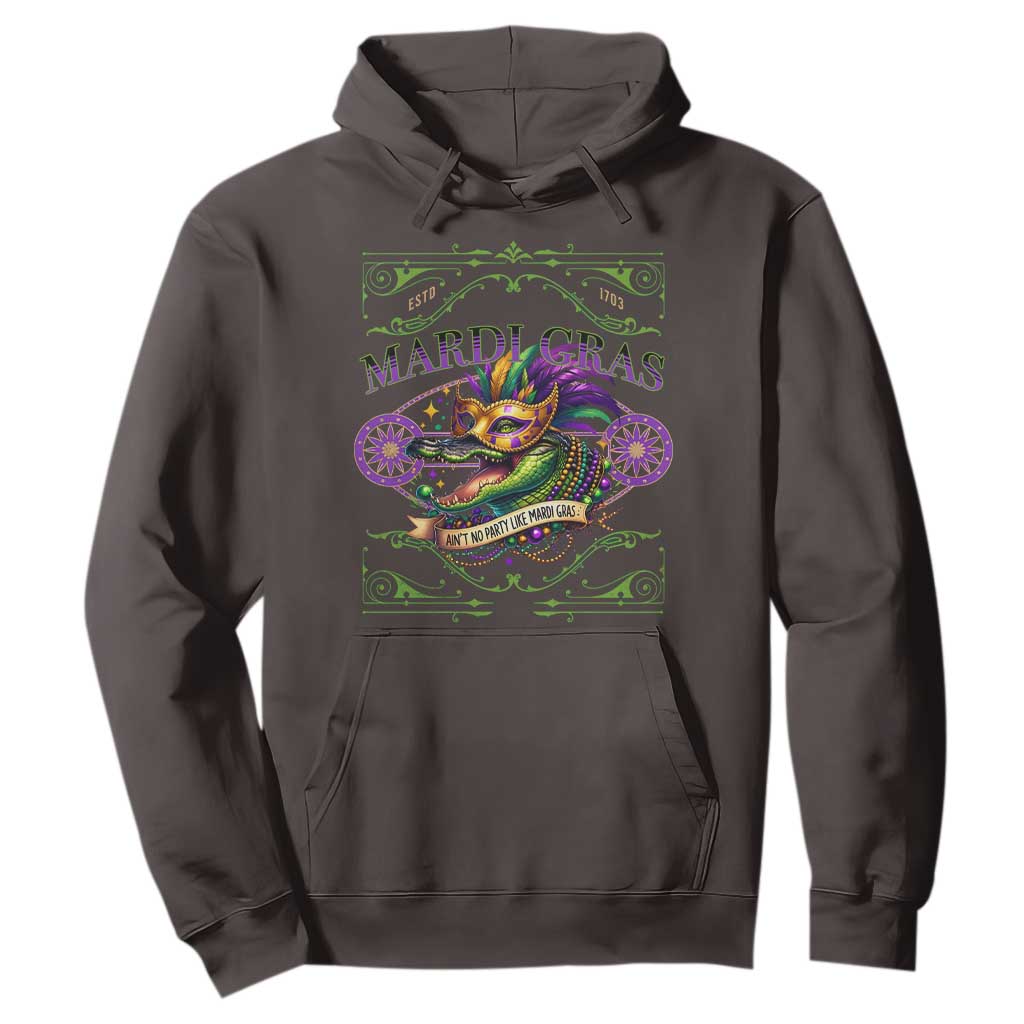 Mardi Gras Crocodile Hoodie Mardigator Alligator Costume Carnival Ain't No Party Like Mardi Gras TS10 Dark Chocolate Print Your Wear