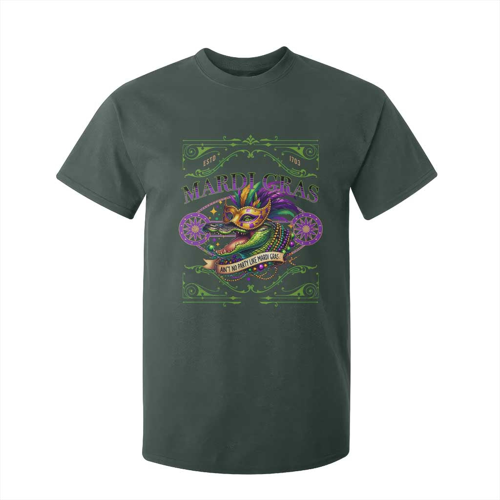 Mardi Gras Crocodile T Shirt For Kid Mardigator Alligator Costume Carnival Ain't No Party Like Mardi Gras TS10 Dark Forest Green Print Your Wear