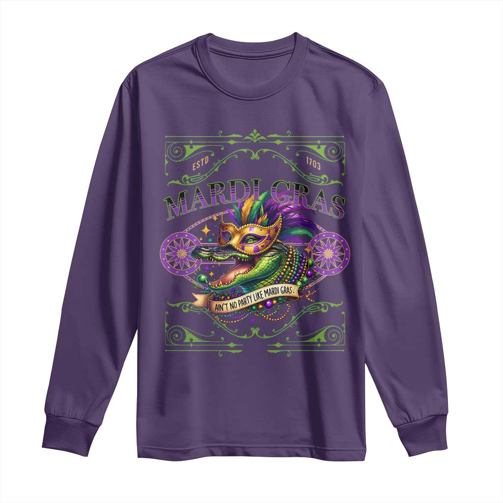 Mardi Gras Crocodile Long Sleeve Shirt Mardigator Alligator Costume Carnival Ain't No Party Like Mardi Gras TS10 Purple Print Your Wear
