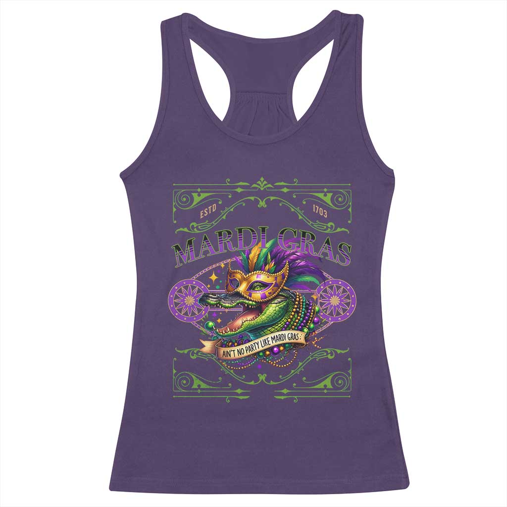Mardi Gras Crocodile Racerback Tank Top Mardigator Alligator Costume Carnival Ain't No Party Like Mardi Gras TS10 Purple Print Your Wear