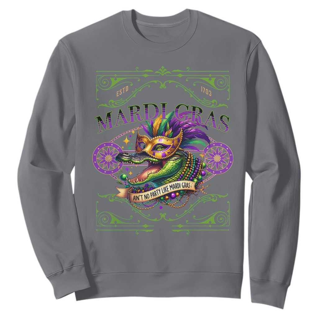 Mardi Gras Crocodile Sweatshirt Mardigator Alligator Costume Carnival Ain't No Party Like Mardi Gras TS10 Charcoal Print Your Wear