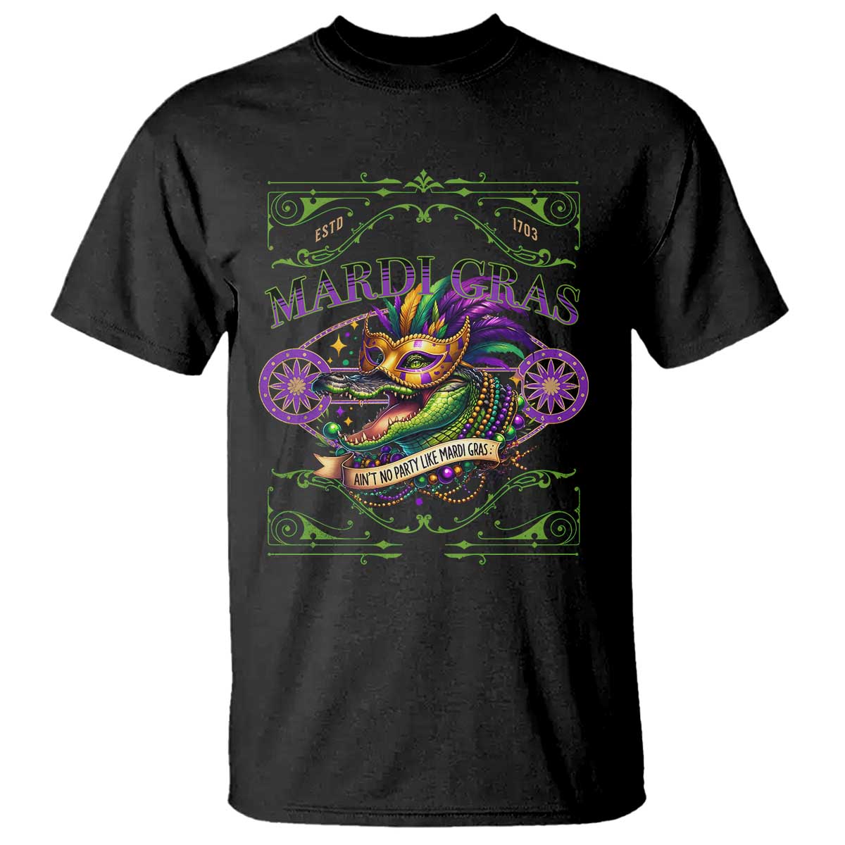 Mardi Gras Crocodile T Shirt Mardigator Alligator Costume Carnival Ain't No Party Like Mardi Gras TS10 Black Print Your Wear