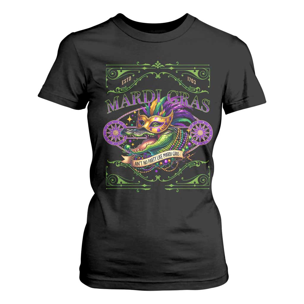 Mardi Gras Crocodile T Shirt For Women Mardigator Alligator Costume Carnival Ain't No Party Like Mardi Gras TS10 Black Print Your Wear