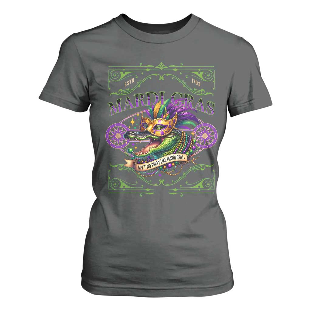 Mardi Gras Crocodile T Shirt For Women Mardigator Alligator Costume Carnival Ain't No Party Like Mardi Gras TS10 Dark Heather Print Your Wear