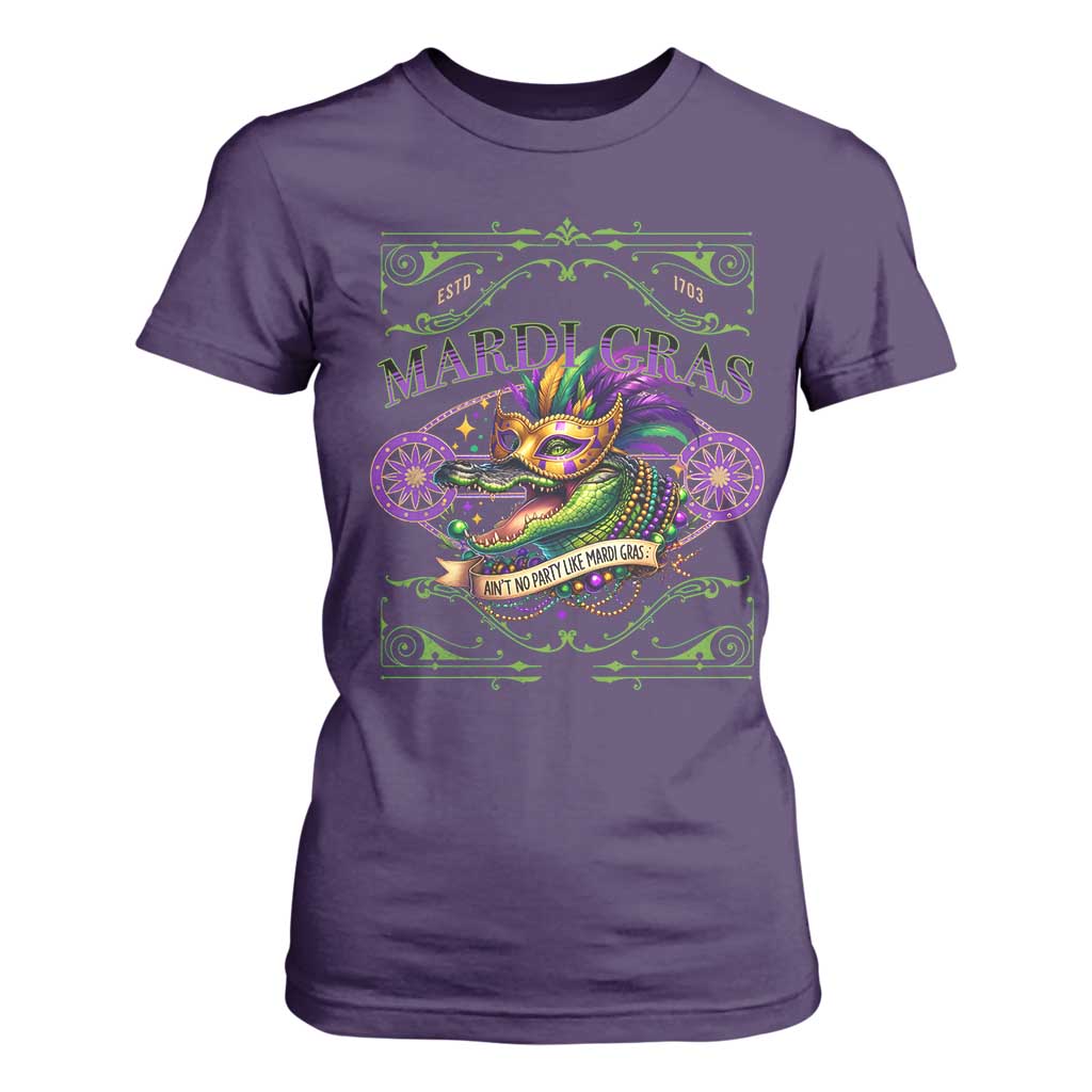 Mardi Gras Crocodile T Shirt For Women Mardigator Alligator Costume Carnival Ain't No Party Like Mardi Gras TS10 Purple Print Your Wear