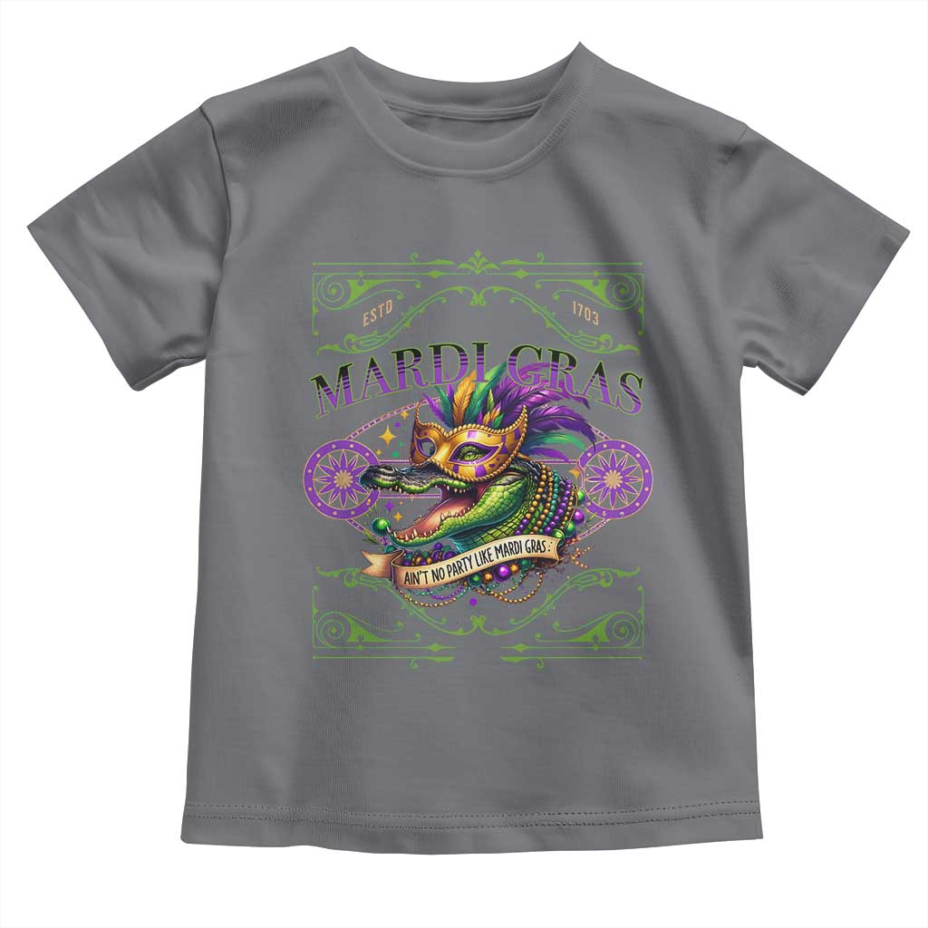 Mardi Gras Crocodile Toddler T Shirt Mardigator Alligator Costume Carnival Ain't No Party Like Mardi Gras TS10 Charcoal Print Your Wear