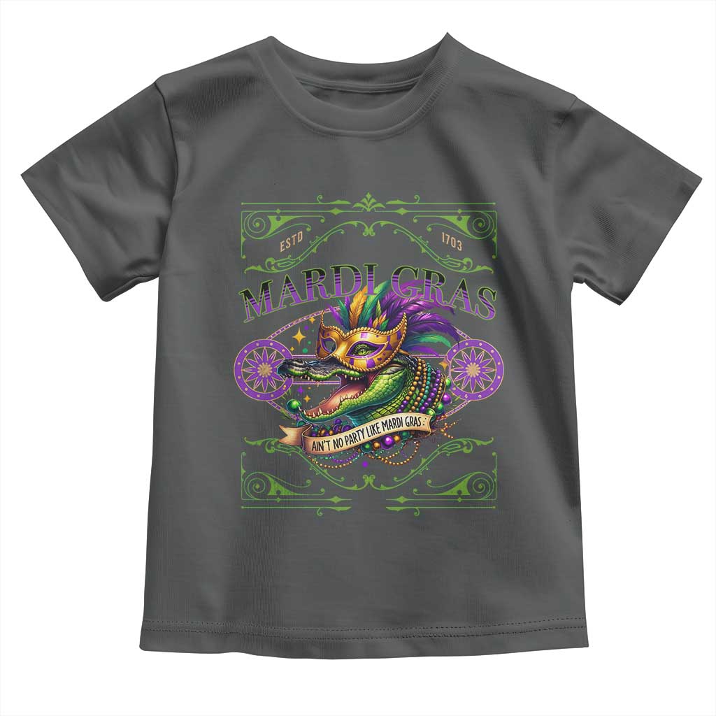 Mardi Gras Crocodile Toddler T Shirt Mardigator Alligator Costume Carnival Ain't No Party Like Mardi Gras TS10 Dark Heather Print Your Wear