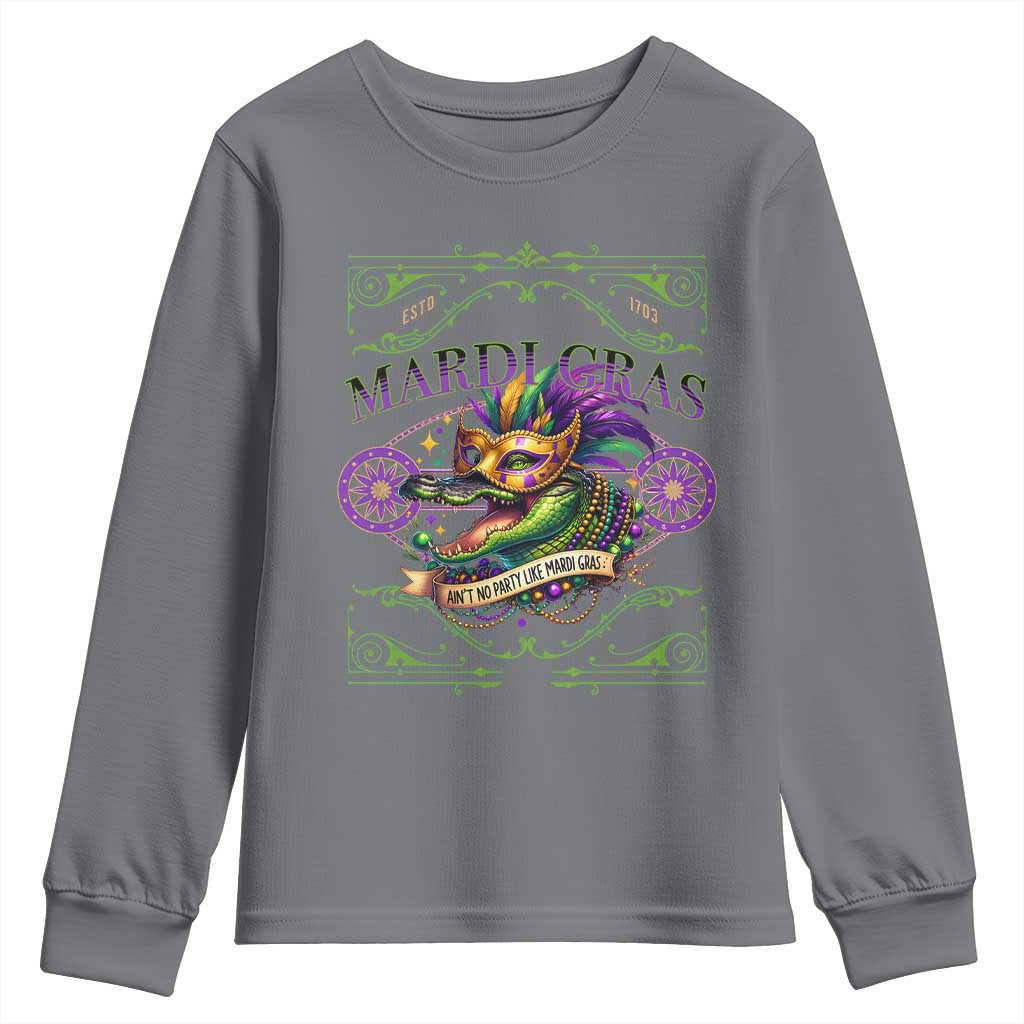 Mardi Gras Crocodile Youth Sweatshirt Mardigator Alligator Costume Carnival Ain't No Party Like Mardi Gras TS10 Charcoal Print Your Wear