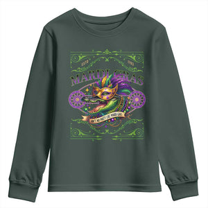 Mardi Gras Crocodile Youth Sweatshirt Mardigator Alligator Costume Carnival Ain't No Party Like Mardi Gras TS10 Dark Forest Green Print Your Wear
