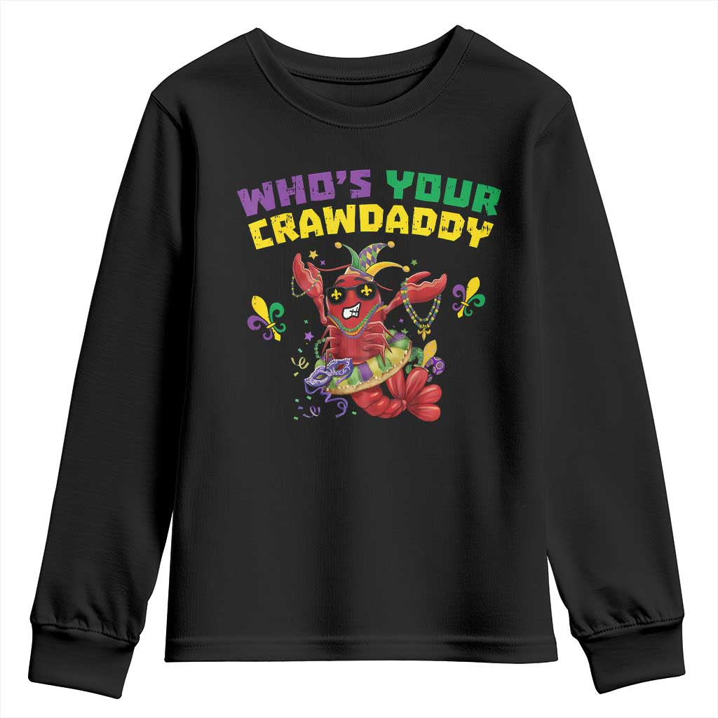 Mardi Gras Crawfish Youth Sweatshirt Whos Your Crawdaddy Jester Beads TS10 Black Print Your Wear