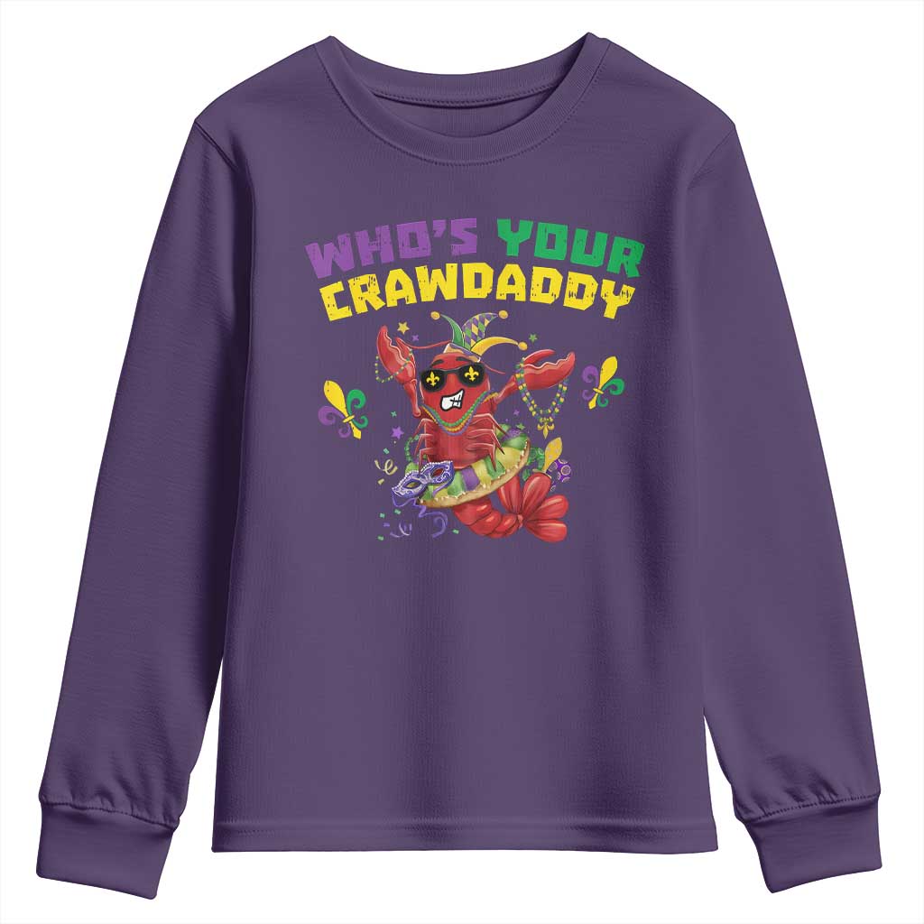 Mardi Gras Crawfish Youth Sweatshirt Whos Your Crawdaddy Jester Beads TS10 Purple Print Your Wear