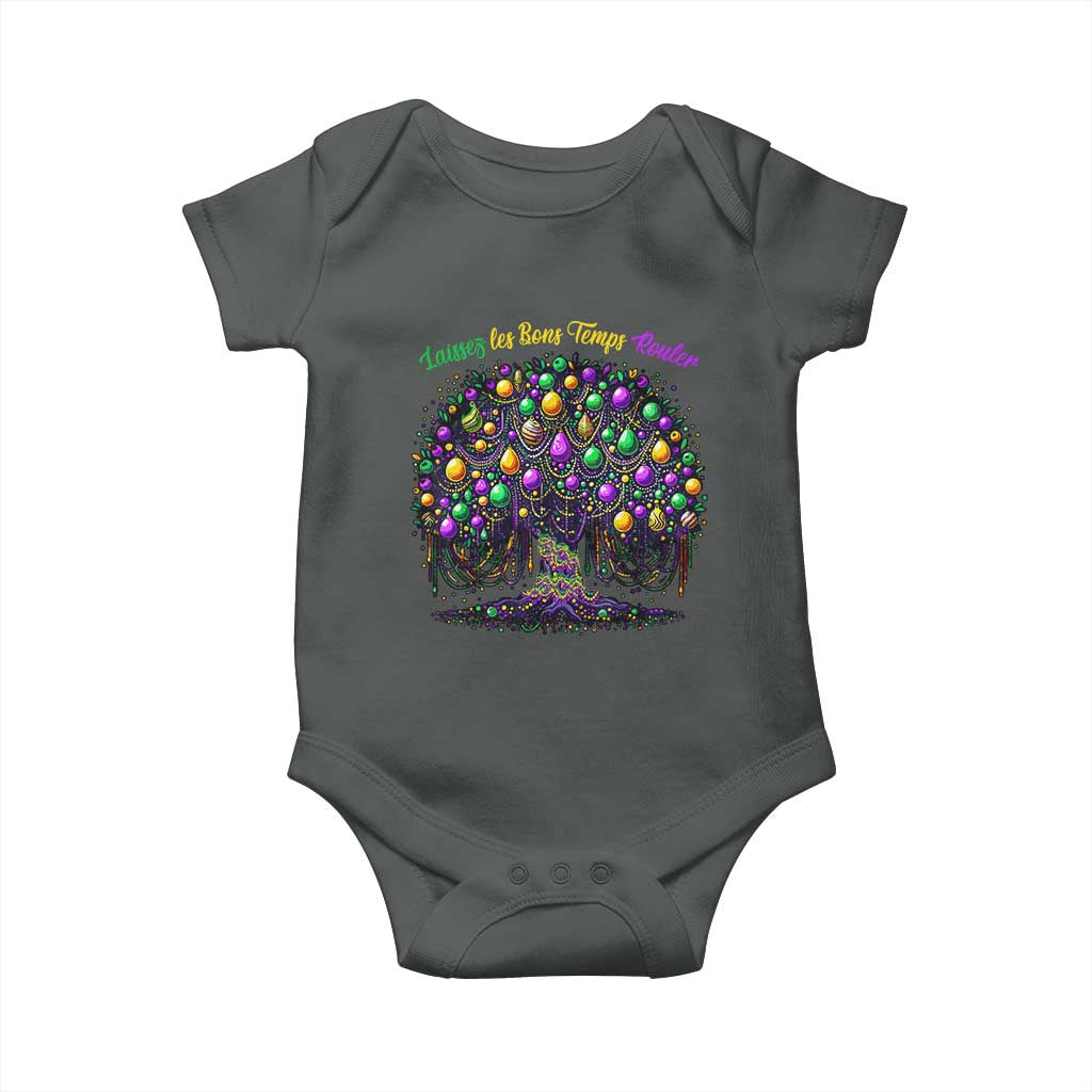 Mardi Gras Bead Tree Baby Onesie Carnival New Orleans 2025 Laissez Les Bons Temps Rouler TS10 Dark Heather Print Your Wear