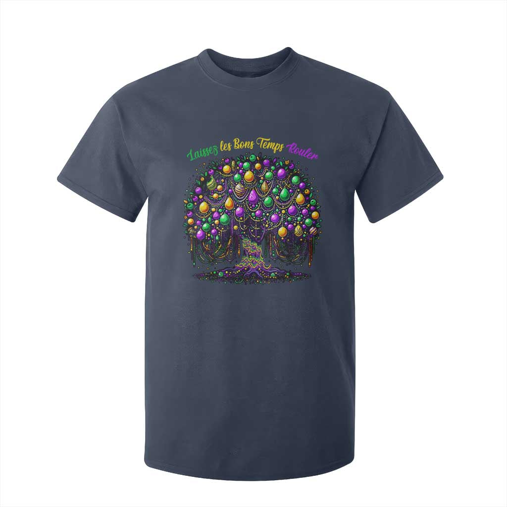 Mardi Gras Bead Tree T Shirt For Kid Carnival New Orleans 2025 Laissez Les Bons Temps Rouler TS10 Navy Print Your Wear
