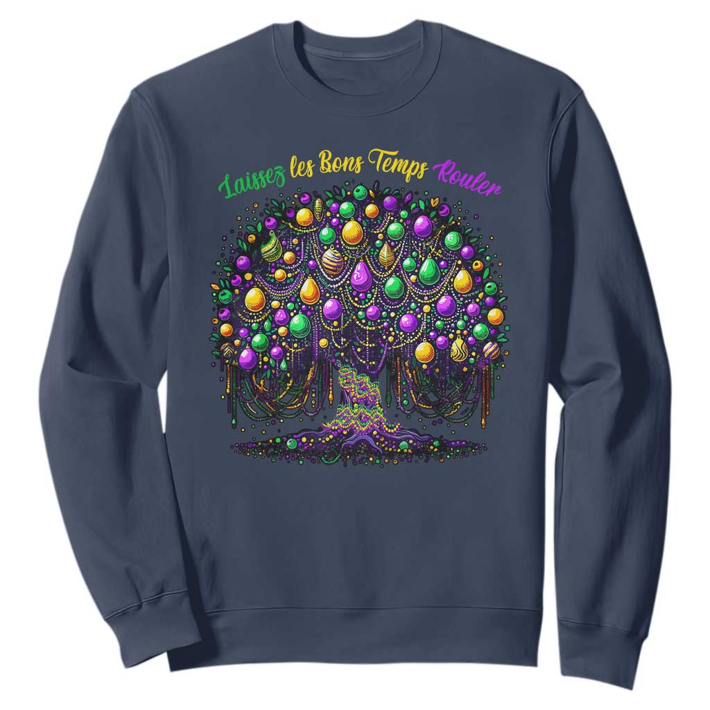 Mardi Gras Bead Tree Sweatshirt Carnival New Orleans 2025 Laissez Les Bons Temps Rouler TS10 Navy Print Your Wear