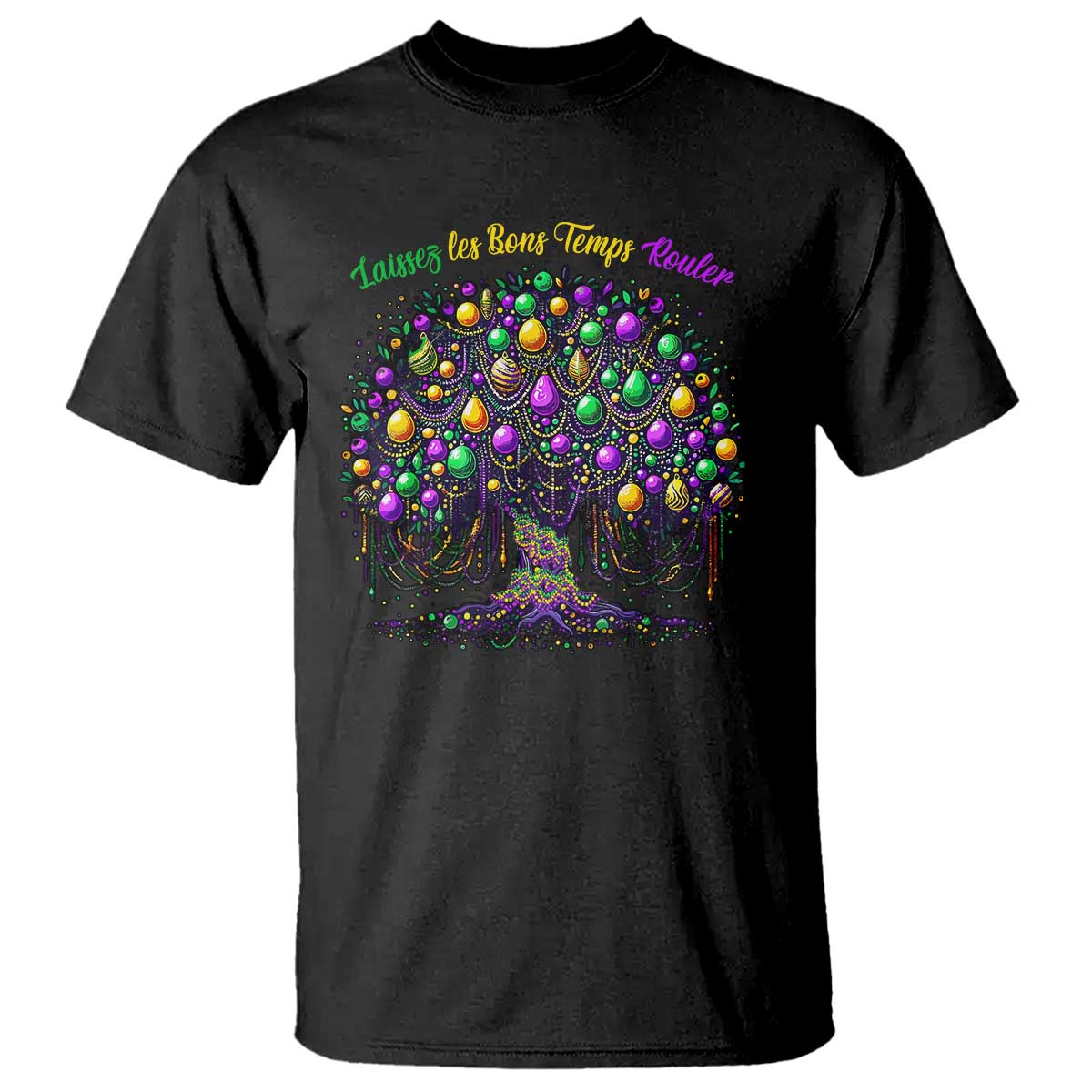 Mardi Gras Bead Tree T Shirt Carnival New Orleans 2025 Laissez Les Bons Temps Rouler TS10 Black Print Your Wear