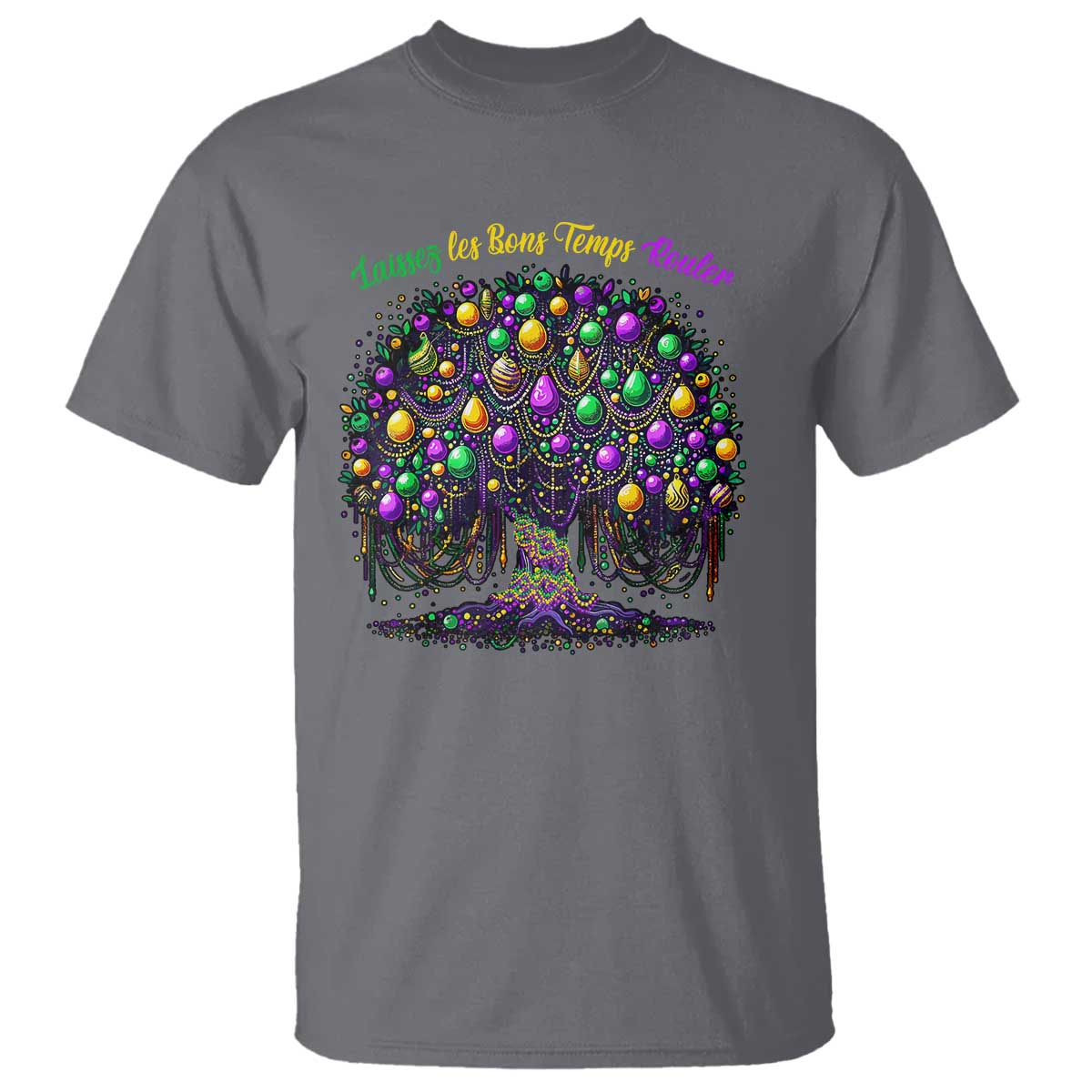 Mardi Gras Bead Tree T Shirt Carnival New Orleans 2025 Laissez Les Bons Temps Rouler TS10 Charcoal Print Your Wear