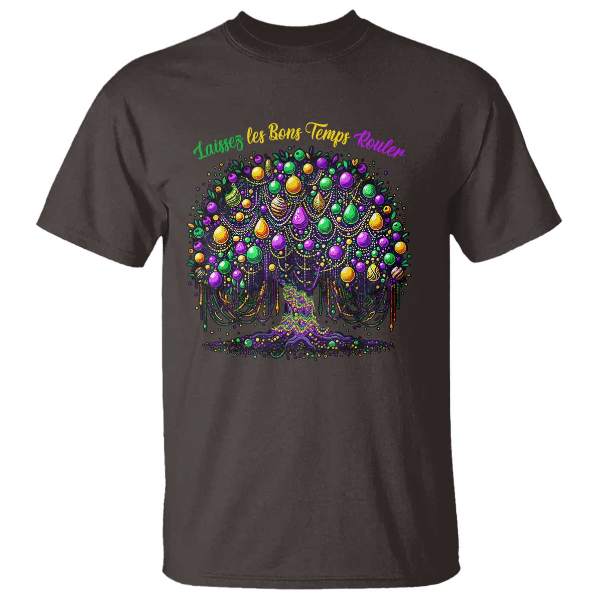 Mardi Gras Bead Tree T Shirt Carnival New Orleans 2025 Laissez Les Bons Temps Rouler TS10 Dark Chocolate Print Your Wear