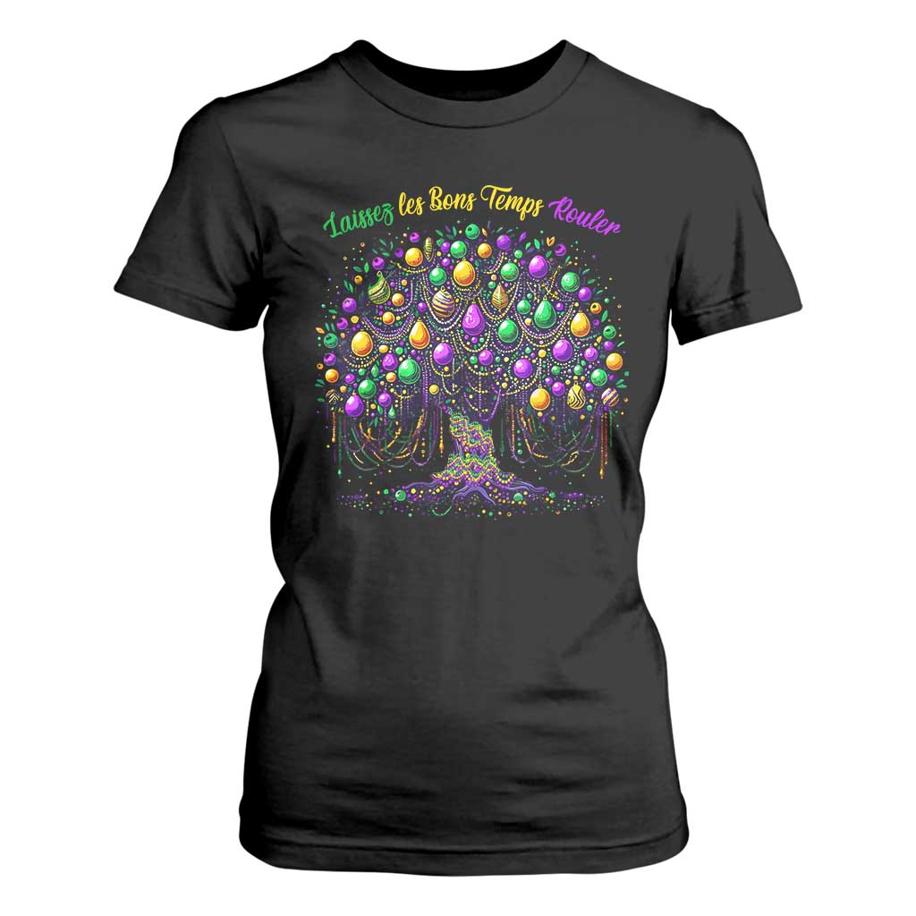 Mardi Gras Bead Tree T Shirt For Women Carnival New Orleans 2025 Laissez Les Bons Temps Rouler TS10 Black Print Your Wear