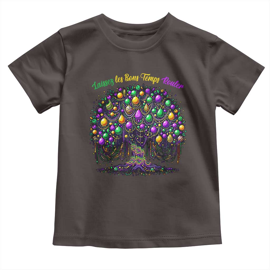 Mardi Gras Bead Tree Toddler T Shirt Carnival New Orleans 2025 Laissez Les Bons Temps Rouler TS10 Dark Chocolate Print Your Wear
