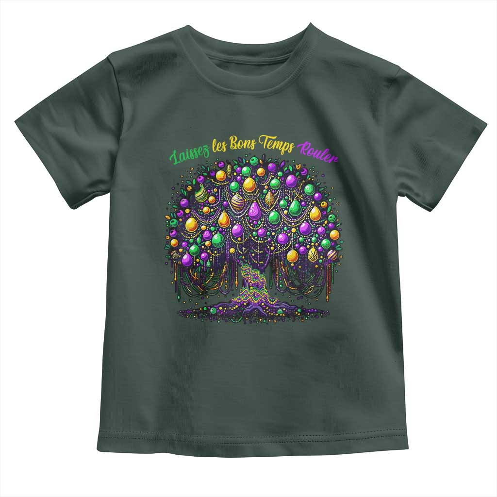 Mardi Gras Bead Tree Toddler T Shirt Carnival New Orleans 2025 Laissez Les Bons Temps Rouler TS10 Dark Forest Green Print Your Wear