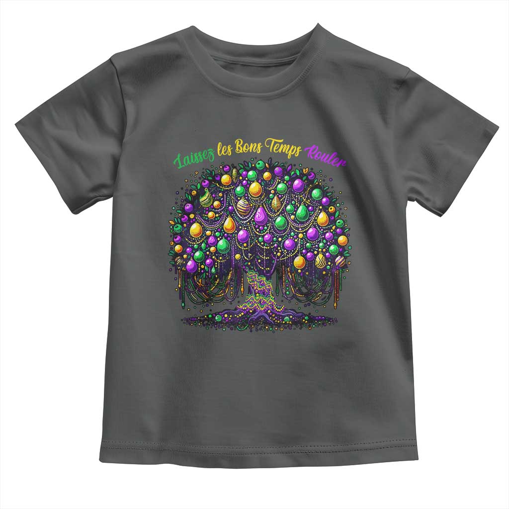 Mardi Gras Bead Tree Toddler T Shirt Carnival New Orleans 2025 Laissez Les Bons Temps Rouler TS10 Dark Heather Print Your Wear