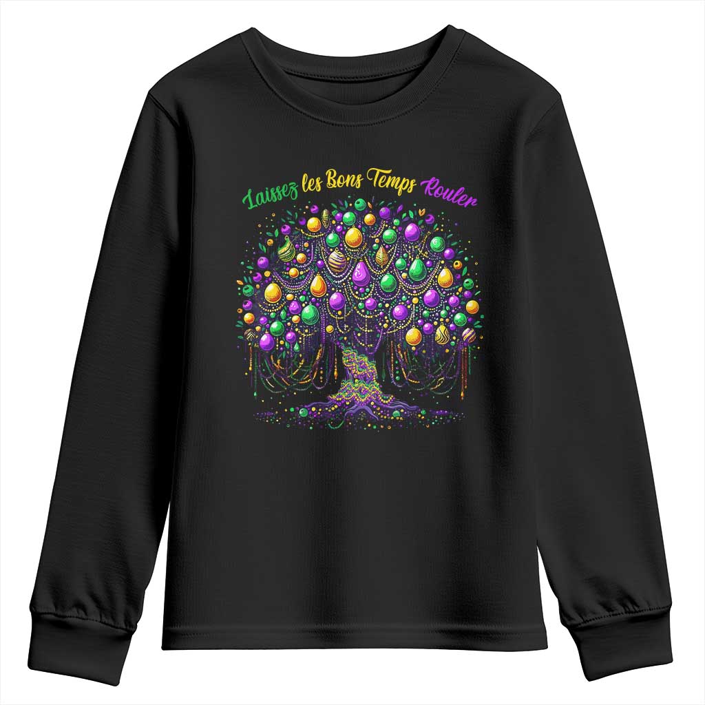Mardi Gras Bead Tree Youth Sweatshirt Carnival New Orleans 2025 Laissez Les Bons Temps Rouler TS10 Black Print Your Wear