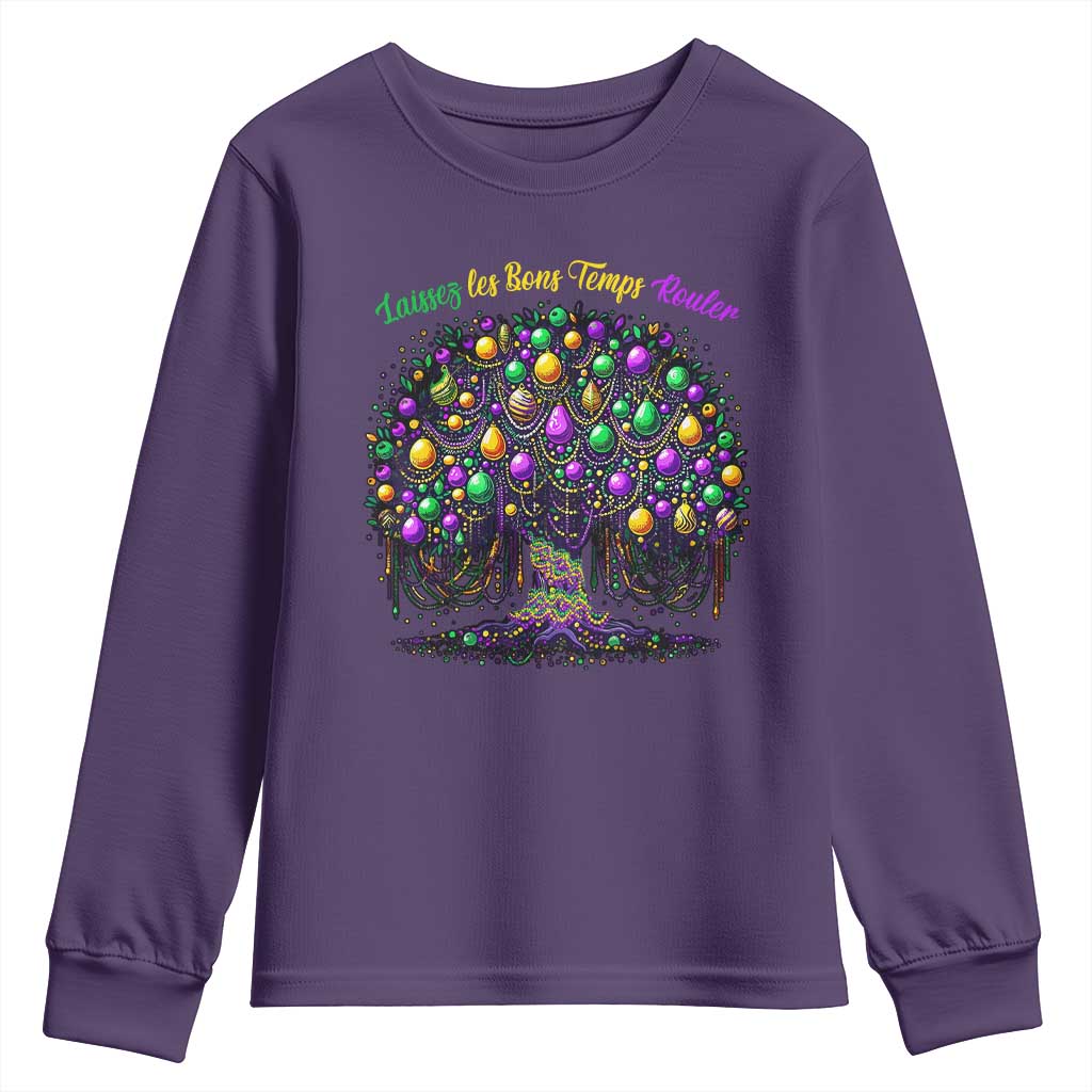 Mardi Gras Bead Tree Youth Sweatshirt Carnival New Orleans 2025 Laissez Les Bons Temps Rouler TS10 Purple Print Your Wear