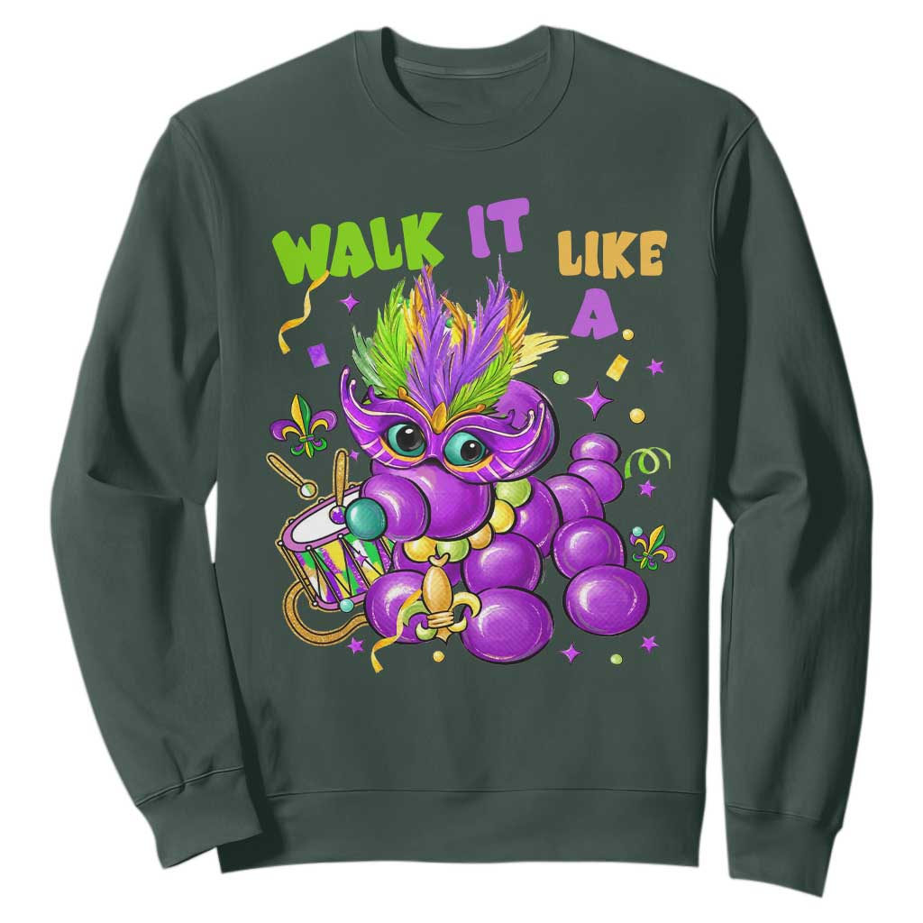 Funny Mardi Gras Sweatshirt Walk it Like a Dog Louisiana Fleur De Lis TS10 Dark Forest Green Print Your Wear