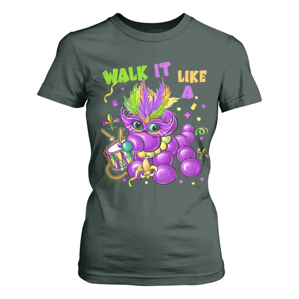 Funny Mardi Gras T Shirt For Women Walk it Like a Dog Louisiana Fleur De Lis TS10 Dark Forest Green Print Your Wear