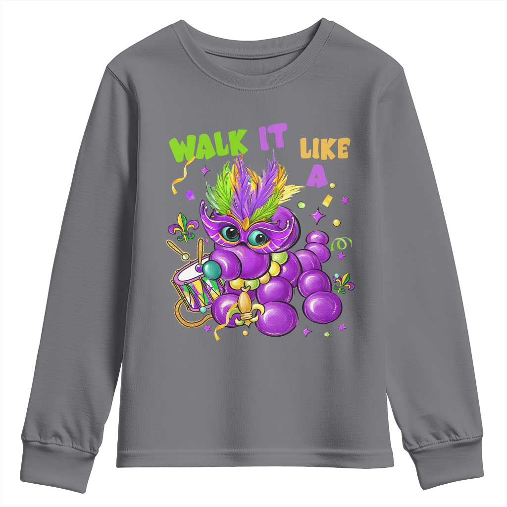 Funny Mardi Gras Youth Sweatshirt Walk it Like a Dog Louisiana Fleur De Lis TS10 Charcoal Print Your Wear