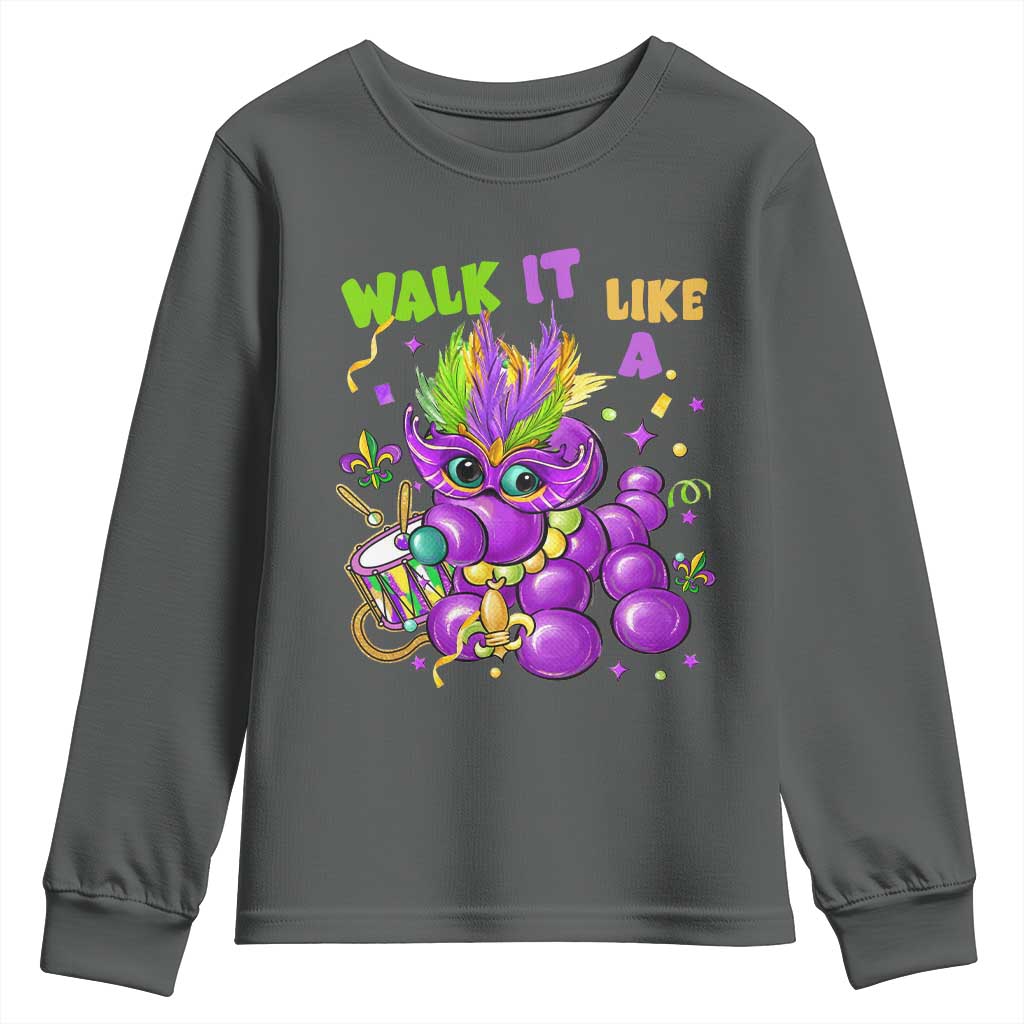 Funny Mardi Gras Youth Sweatshirt Walk it Like a Dog Louisiana Fleur De Lis TS10 Dark Heather Print Your Wear