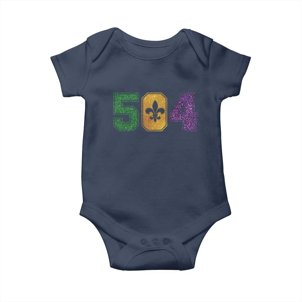 Mardi Gras 504 Nola New Orleans Louisiana Baby Onesie Glitter Print Fleur de Lis TS10 Navy Print Your Wear