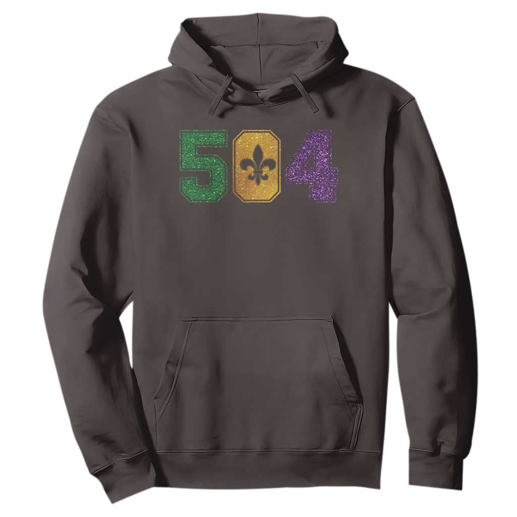 Mardi Gras 504 Nola New Orleans Louisiana Hoodie Glitter Print Fleur de Lis TS10 Dark Chocolate Print Your Wear