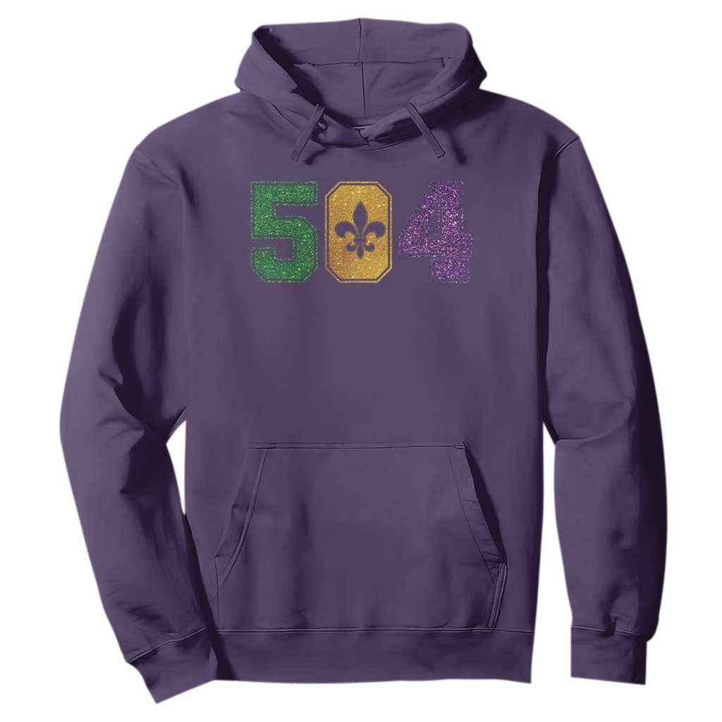 Mardi Gras 504 Nola New Orleans Louisiana Hoodie Glitter Print Fleur de Lis TS10 Purple Print Your Wear