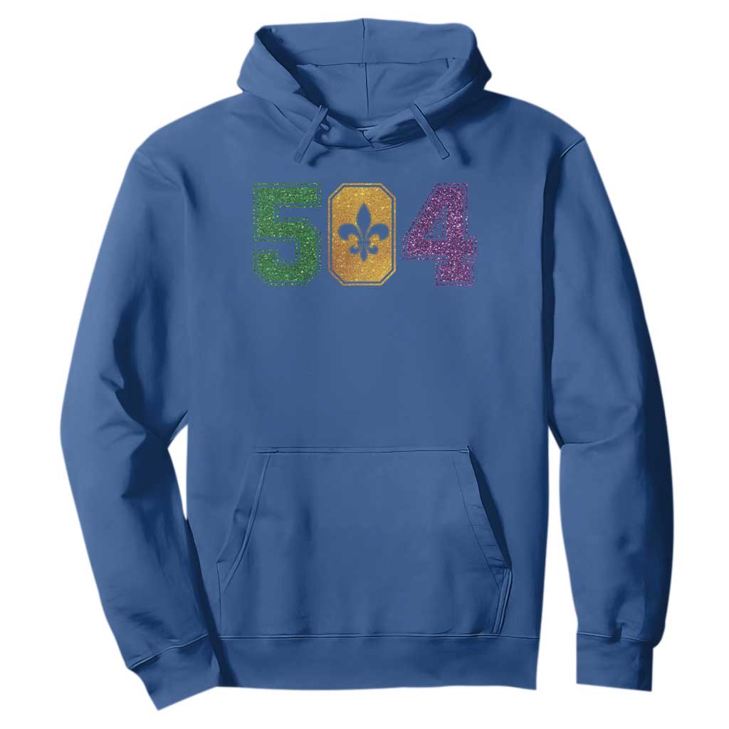 Mardi Gras 504 Nola New Orleans Louisiana Hoodie Glitter Print Fleur de Lis TS10 Royal Blue Print Your Wear