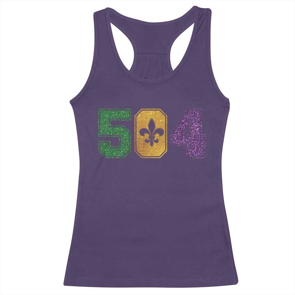 Mardi Gras 504 Nola New Orleans Louisiana Racerback Tank Top Glitter Print Fleur de Lis TS10 Purple Print Your Wear