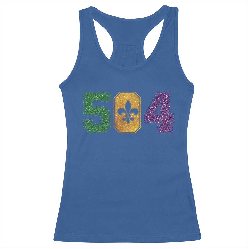 Mardi Gras 504 Nola New Orleans Louisiana Racerback Tank Top Glitter Print Fleur de Lis TS10 Royal Blue Print Your Wear