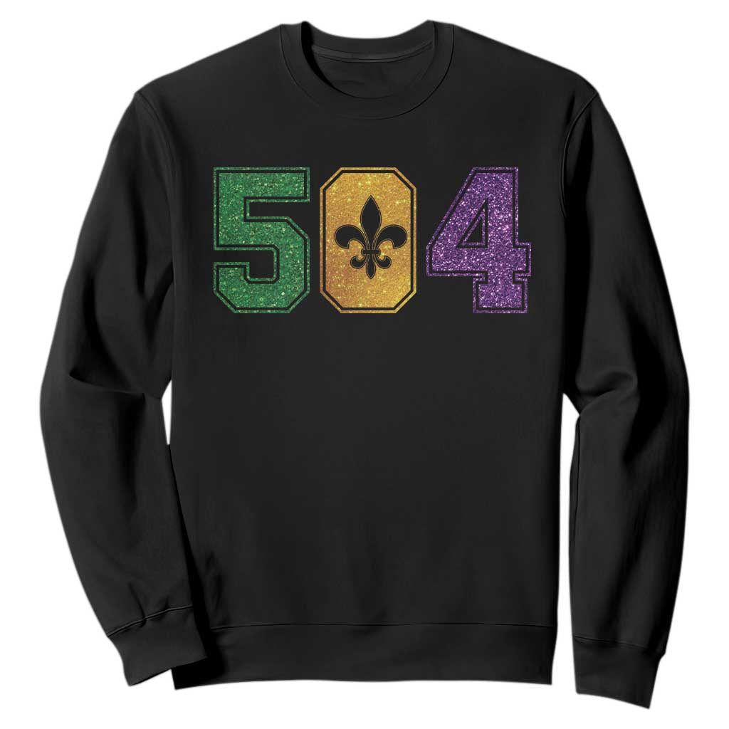 Mardi Gras 504 Nola New Orleans Louisiana Sweatshirt Glitter Print Fleur de Lis TS10 Black Print Your Wear