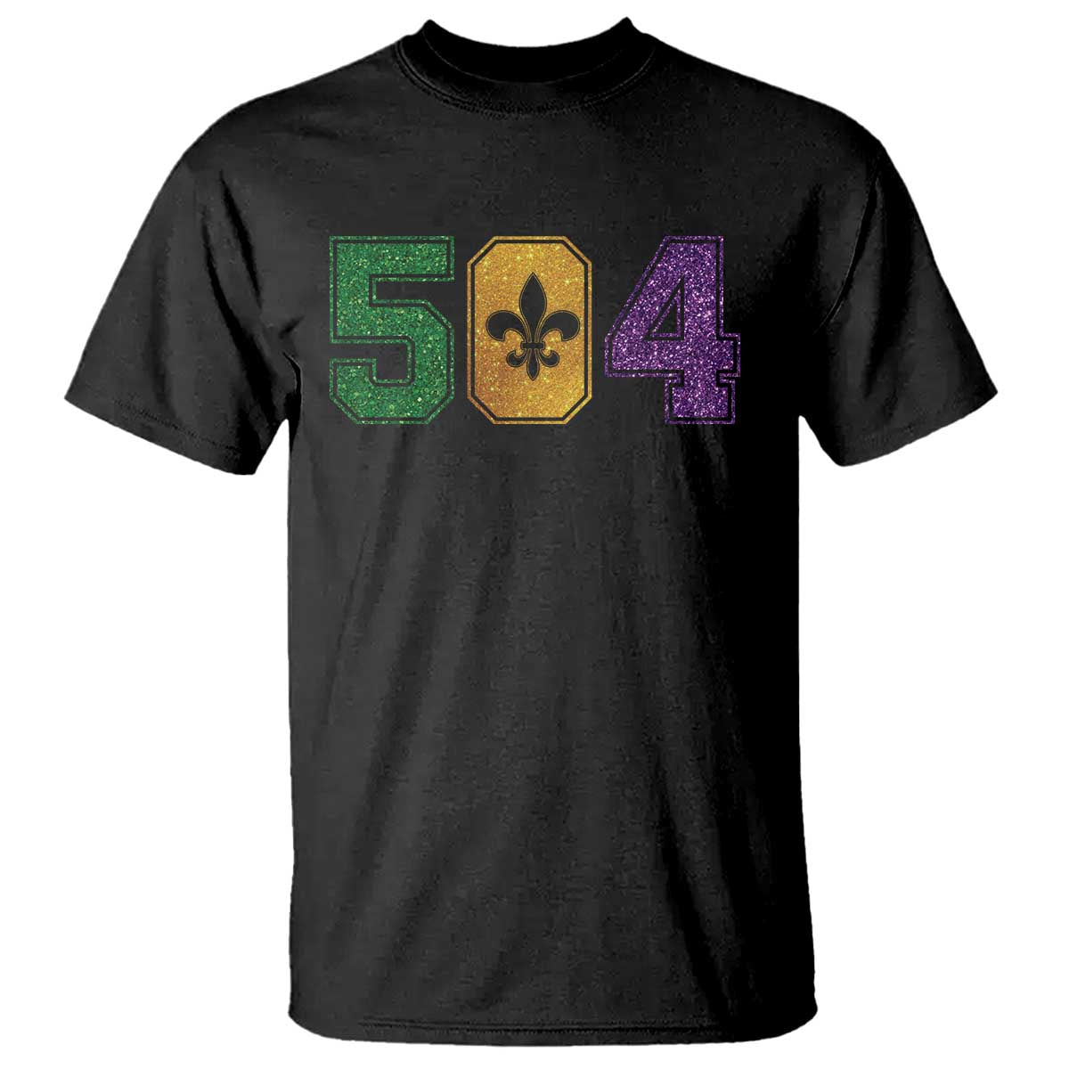 Mardi Gras 504 Nola New Orleans Louisiana T Shirt Glitter Print Fleur de Lis TS10 Black Print Your Wear