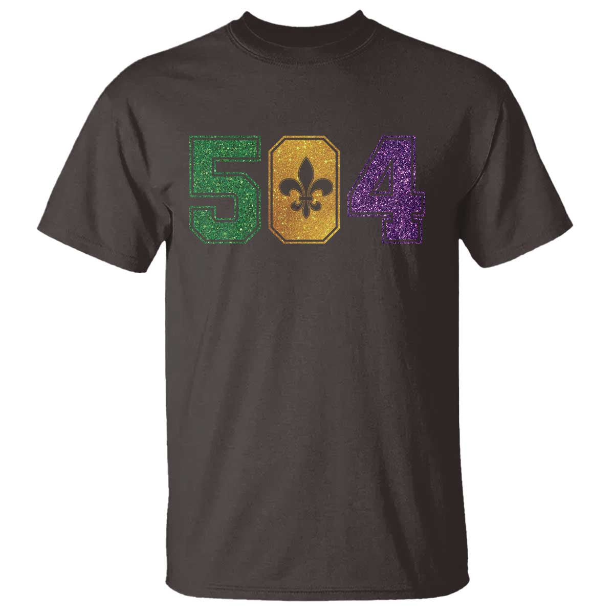Mardi Gras 504 Nola New Orleans Louisiana T Shirt Glitter Print Fleur de Lis TS10 Dark Chocolate Print Your Wear