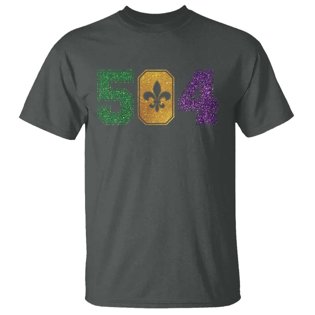 Mardi Gras 504 Nola New Orleans Louisiana T Shirt Glitter Print Fleur de Lis TS10 Dark Heather Print Your Wear