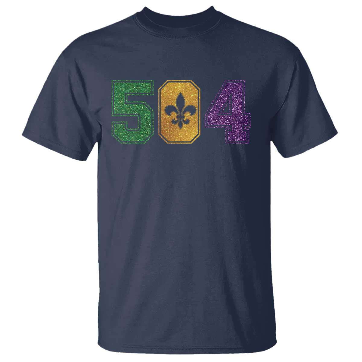 Mardi Gras 504 Nola New Orleans Louisiana T Shirt Glitter Print Fleur de Lis TS10 Navy Print Your Wear