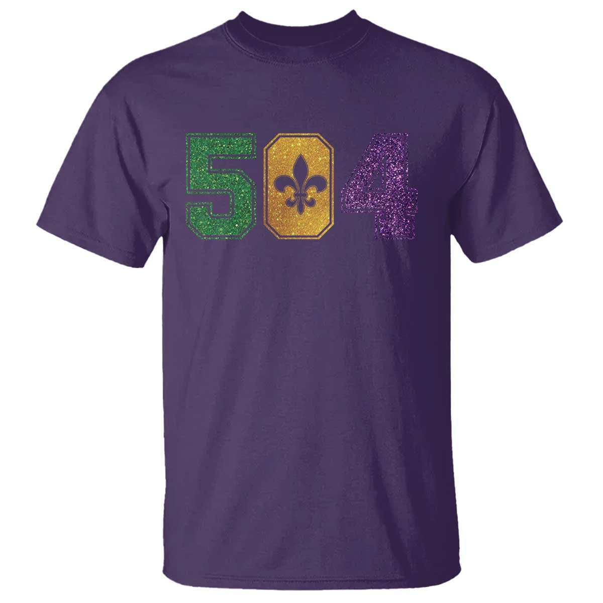 Mardi Gras 504 Nola New Orleans Louisiana T Shirt Glitter Print Fleur de Lis TS10 Purple Print Your Wear
