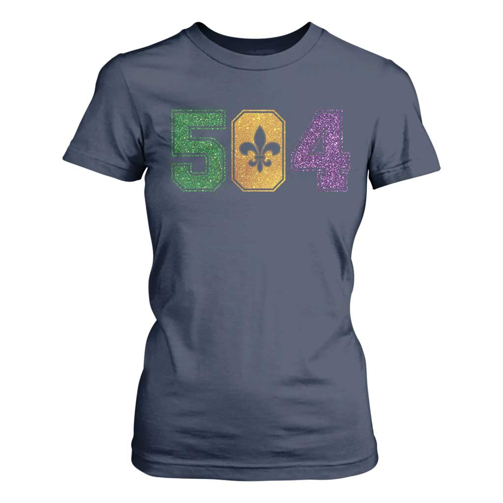 Mardi Gras 504 Nola New Orleans Louisiana T Shirt For Women Glitter Print Fleur de Lis TS10 Navy Print Your Wear