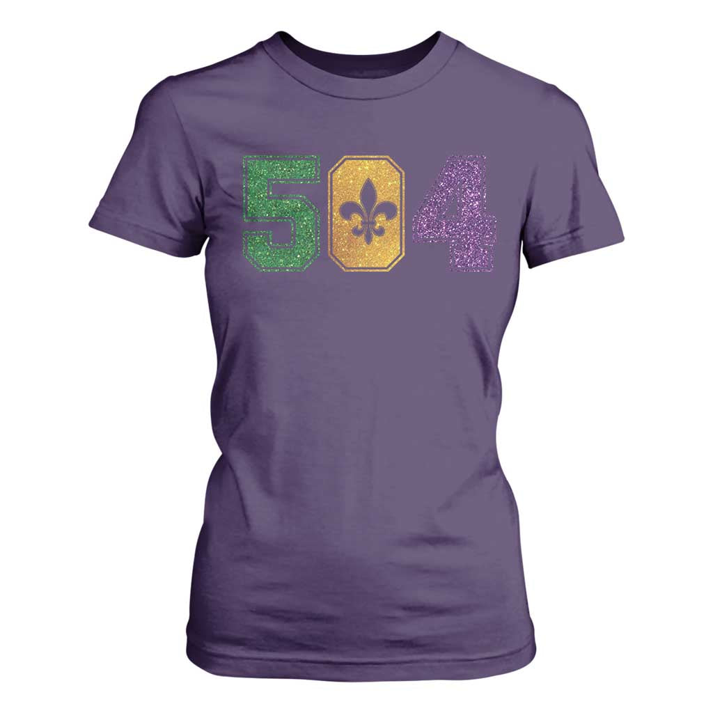 Mardi Gras 504 Nola New Orleans Louisiana T Shirt For Women Glitter Print Fleur de Lis TS10 Purple Print Your Wear