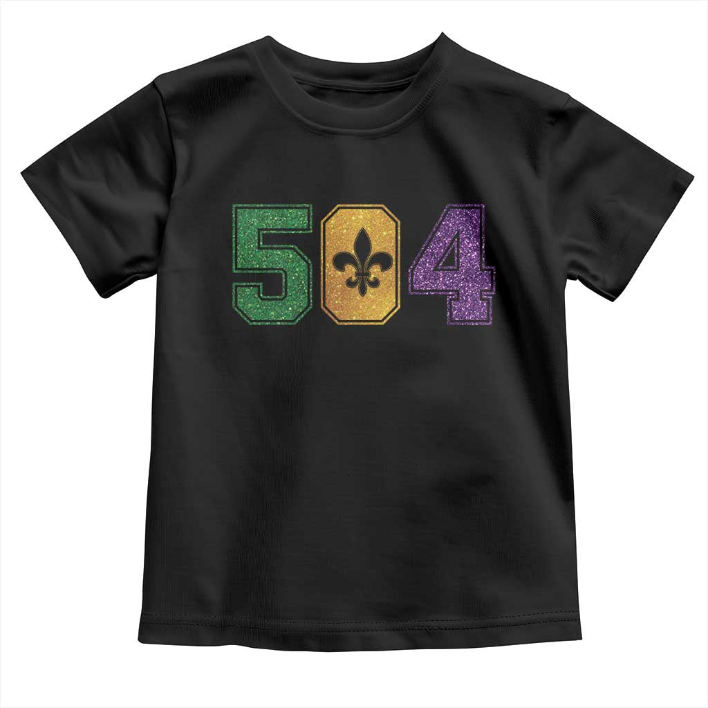 Mardi Gras 504 Nola New Orleans Louisiana Toddler T Shirt Glitter Print Fleur de Lis TS10 Black Print Your Wear