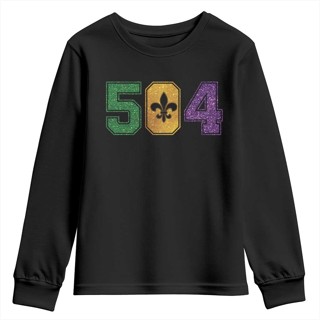 Mardi Gras 504 Nola New Orleans Louisiana Youth Sweatshirt Glitter Print Fleur de Lis TS10 Black Print Your Wear