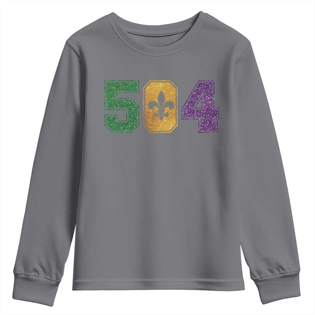 Mardi Gras 504 Nola New Orleans Louisiana Youth Sweatshirt Glitter Print Fleur de Lis TS10 Charcoal Print Your Wear